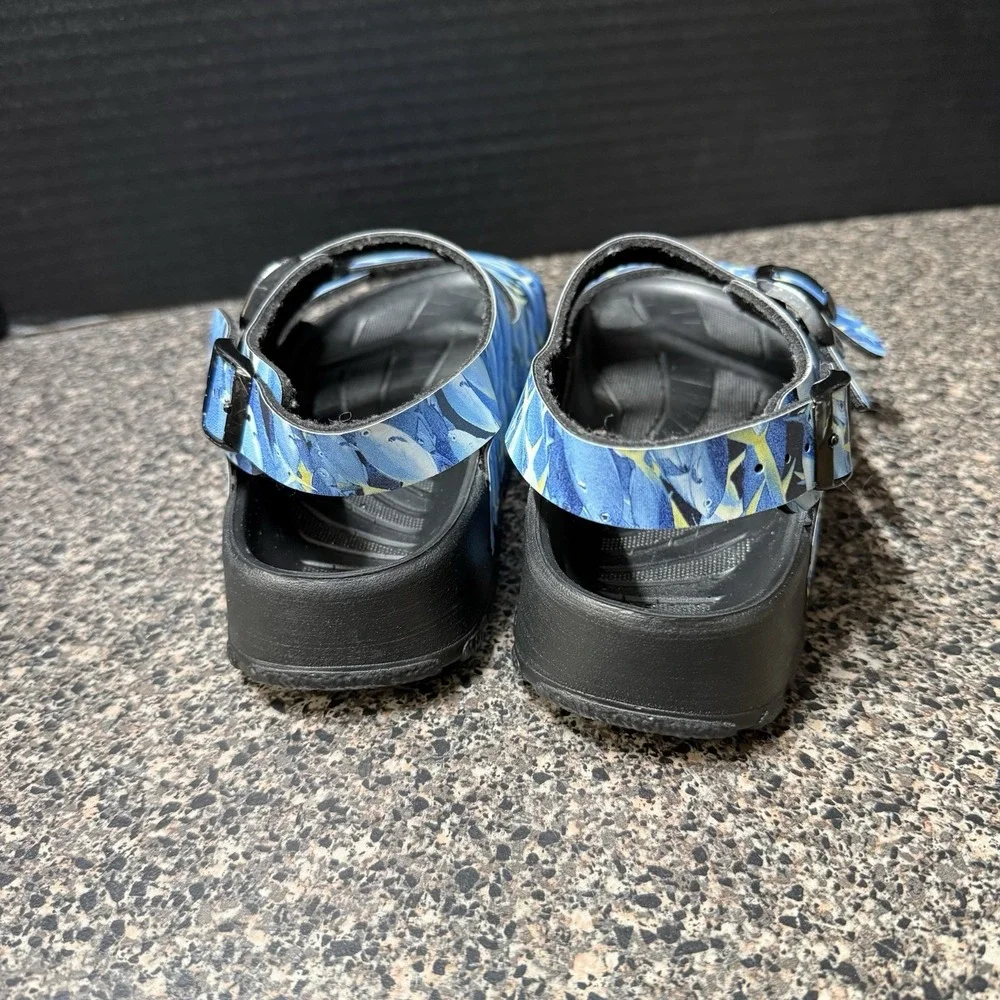 Birki's Birkenstock Sandals 34 Blue Fish Print EVA Double Strap Haiti Kids 3-3.5